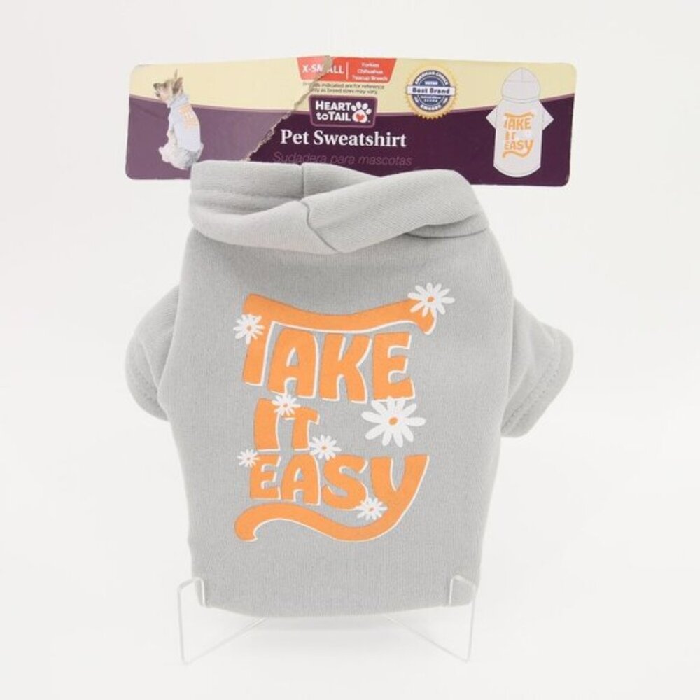 Dog Hoodie Heart to Tail Pet Sweatshirt Hooded Take It Easy Boho Daisy Gray XS